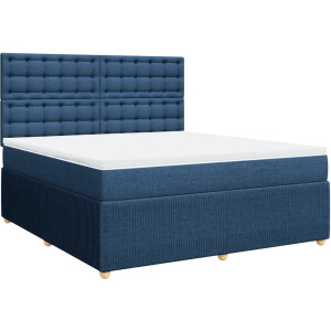 vidaXL - Boxspring - met - matras - stof - blauw - 180x200 - cm