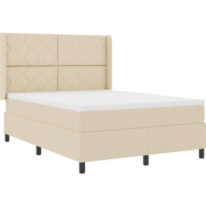 vidaXL - Boxspring - bed - met - kussen - met - hoofdeinde - Crème - 200 - x - 160 - cm - Stof