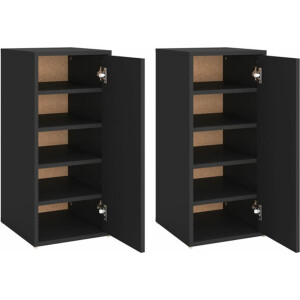 vidaXL - Schoenenkasten - 2 - st - 32x35x70 - cm - spaanplaat - zwart