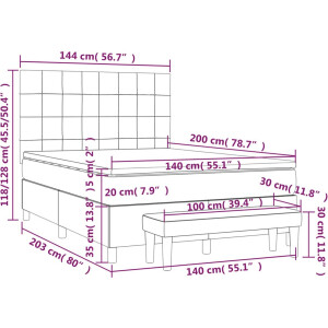 vidaXL - Boxspring - met - matras - stof - lichtgrijs - 140x200 - cm