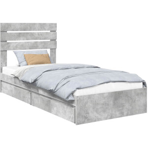vidaXL - Opbergbed - met - lade - Beton - Grijs - 90 - x - 190 - cm - Bewerkt - hout