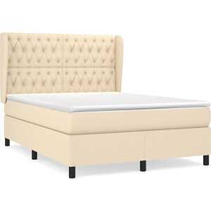 vidaXL - Boxspring - met - matras - stof - crèmekleurig - 140x200 - cm