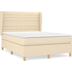 vidaXL - Boxspring - met - matras - stof - crèmekleurig - 140x190 - cm