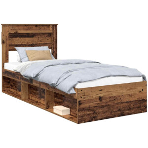 vidaXL - Bedframe - met - hoofdeinde - Oudhout - 90 - x - 190 - cm - Massief - grenenhout
