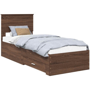 vidaXL - Bedframe - met - lade - Bruine - Eik - en - Zilver - 75 - x - 190 - cm - Bewerkt - hout