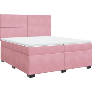 vidaXL - Boxspring - met - matras - fluweel - roze - 200x200 - cm