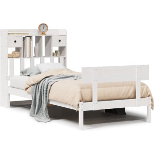 vidaXL - Bed - met - boekenkast - zonder - matras - grenenhout - wit - 90x190 - cm