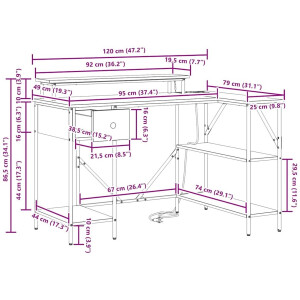 vidaXL - Bureau - met - lade - Sonoma - Eik - 120 - x - 79 - x - 86,5 - cm - Bewerkt - hout
