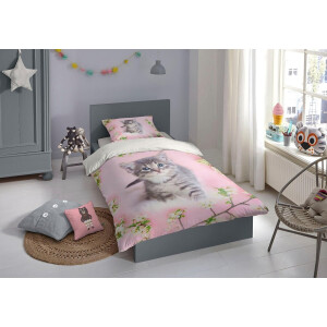 Good Morning Kinderdekbedovertrek "poes" - Roze - (135x200 cm) - Katoen