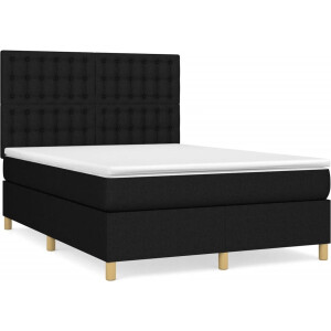 vidaXL - Boxspring - met - matras - stof - zwart - 140x200 - cm