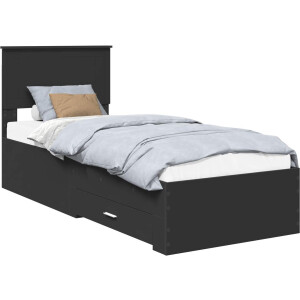 vidaXL - Bedframe - met - lade - Zwart - en - Zilver - 75 - x - 190 - cm - Bewerkt - hout