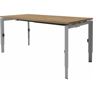 Linesto N3 bureau, hoogte instelbaar (65-85cm) met 160x80cm lindberg eiken zwevend 25mm blad en zwart (RAL9005) vierpoot N-frame (poot driehoekig 50x50x75 mm.), (met geïntegreerde kabelgoot)