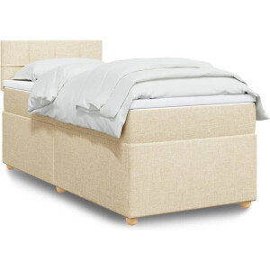 vidaXL - Boxspring - met - matras - stof - crèmekleurig - 90x200 - cm