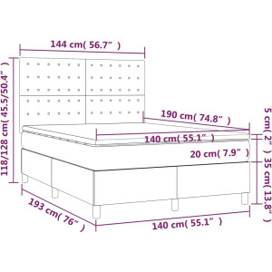 vidaXL - Boxspring - met - matras - stof - donkergrijs - 140x190 - cm