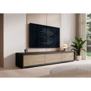 Meubella - TV-Meubel Fortunato - Antraciet - Eiken - 180 cm - 3 deuren