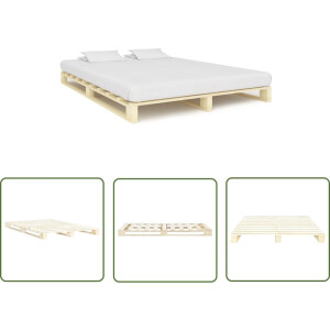 vidaXL Massief Hout Bed - Pallet Bedframe - Bedframe pallet massief grenenhout 140x200 cm - Grenenhout Bed - Tweepersoons Bed - Bruine Bed