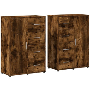 vidaXL Houten Dressoirs - Dressoirs - Dressoirs 2 st 60x31x84 cm bewerkt hout gerookt eikenkleurig - Bruine Dressoirs - Vintage Dressoirs - Salontafel
