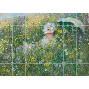 IXXI In the Meadow - Dans la Prairie, Claude Monet & Bridgeman Images - 140 x 100 cm - Gratis ophangtool - Grote wanddecoratie en posters - Kleurrijk