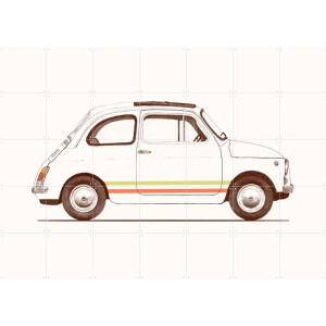 IXXI Fiat 500, Florent Bodart - 140 x 100 cm - Gratis ophangtool - Grote wanddecoratie en posters - Vintage, Grafisch Ontwerp, Retro, Line art