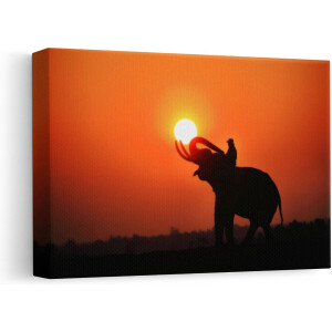 Artaza Canvas Schilderij Zonsondergang - 30x20 cm - Klein - Wanddecoratie Olifant - Muurdecoratie Dieren - Kamer Accessoires