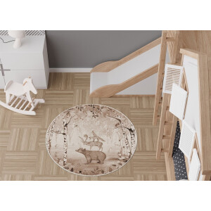 Vloerkleed Bear King brown Kikki Belle-kinderkamer-bosdieren-beer-hert-vos-konijn-kinderkameraccessoires-stoffen kleed-rond-100cm