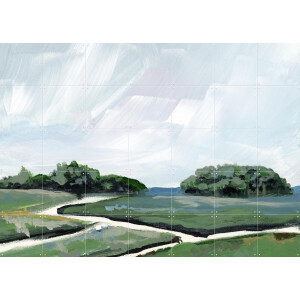 IXXI Emerald Marsh, Green Barn Studio - 140 x 100 cm - Gratis ophangtool - Grote wanddecoratie en posters - Kleurrijk, Natuur, Landschappen
