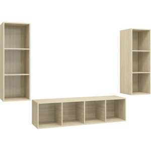 vidaXL Tv-meubelset - 3-delig - Spaanplaat - Sonoma Eik Tv-meubel - Salontafel - Woonkamer Meubilair - Houten Tv-standaard - Eiken Kleurige Tv-kast