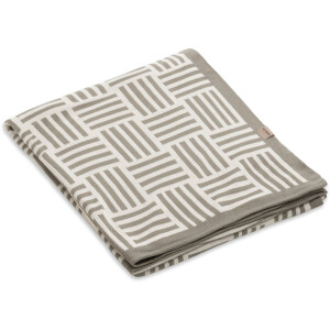 Knit Factory Dash Gebreid Plaid - Woondeken - plaid - Katoenen deken - Kleed - Geblokt/gestreept motief - Ecru/Urban Green - 160x130 cm