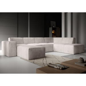 Meubella - Hoekbank Monet XL - Beige - Ribstof - Links