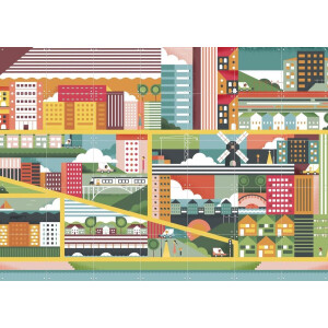 IXXI My Kind of Town, Studio Kars + Boom - 140 x 100 cm - Gratis ophangtool - Grote wanddecoratie en posters - Illustraties, Digitale Kunst, Grafisch