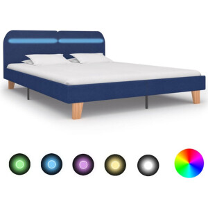 vidaXL - Bedframe - met - LED - stof - blauw - 180x200 - cm
