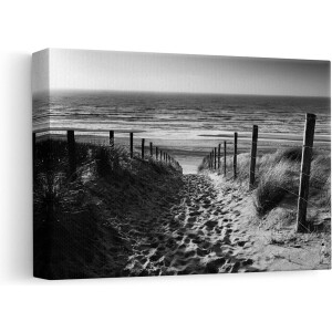 Artaza Canvas Schilderij Voetpad in de Duinen met Strand en Zee - Zwart Wit - 30x20 - Klein - Foto Op Canvas - Canvas Print