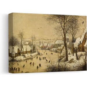 Artaza Canvas Schilderij Winterlandschap met Schaatsers en Vogelknip - Pieter Bruegel de Oude - 30x20 - Klein - Kunst - Canvas Print