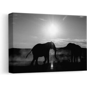 Artaza Canvas Schilderij Olifant Afrika - 30x20 cm - Klein - Wanddecoratie Silhouet - Muurdecoratie Zonsondergang - Kamer Accessoires