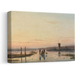 Artaza Canvas Schilderij IJsgezicht met Molen - Andreas Schelfhout - 30x20 - Klein - Kunst - Canvas Print
