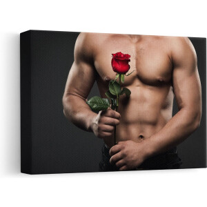Artaza Canvas Schilderij Gespierde Man zonder Shirt met een Roos - Erotiek - 30x20 - Klein - Foto Op Canvas - Canvas Print