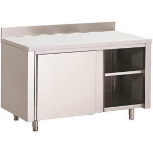 Gastro-Inox RVS Werkbank 1100(l)x600(d)x850(h)mm Met Schuifdeuren En Achteropstand, Gastro-Inox 302.135