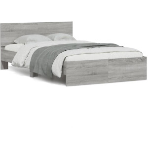 vidaXL - Bedframe - met - hoofdeinde - en - LED - grijs - sonoma - eiken - 140x200 - cm