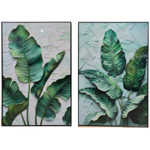 Schilderij Home ESPRIT Groen Palmen Tropisch 80 x 3,5 x 120 cm (2 Stuks)