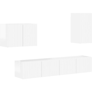 vidaXL - Tv - Wandkast - Set - Wandgemonteerd - 4 - pcs - Hoogglans - wit - Bewerkt - hout