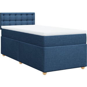vidaXL - Boxspring - met - matras - stof - blauw - 100x200 - cm