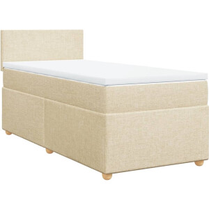 vidaXL - Boxspring - met - matras - stof - crèmekleurig - 90x190 - cm
