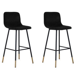 Bronx71® Velvet barkruk Mikky zwart 68 - 79 cm - Barkrukken set van 2 - barstoel