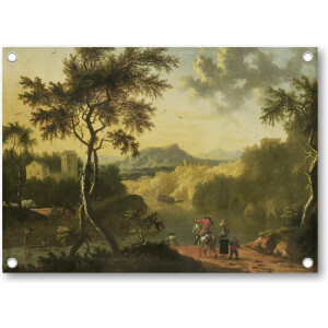 Italiaans landschap met reizigers - Tuinposter 70x50 - Wanddecoratie - Timotheus de Graef - Meesterwerken
