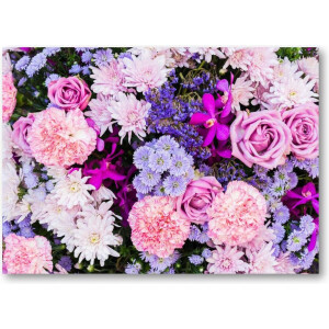 Roze en Paarse Bloemen - 70x50 Canvas Liggend - Natuur - Bloemen
