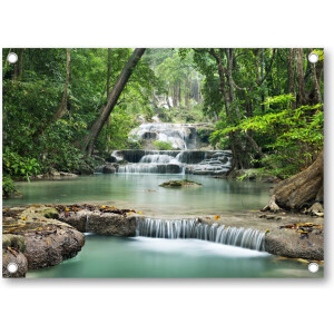 Waterval in het bos - Tuinposter 70x50 - Wanddecoratie - Landschap - Natuur