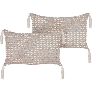 BELIANI HAKONE - Set van 2 kussens - Taupe - 45 x 25 cm - Polyester