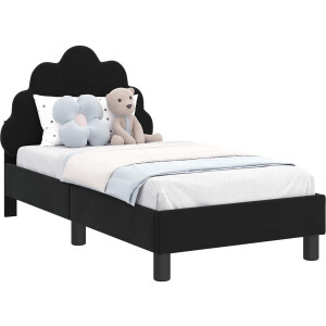 vidaXL - Peuterbedframe - met - hoofdboard - Zwart - 70 - x - 140 - cm - Fluweel