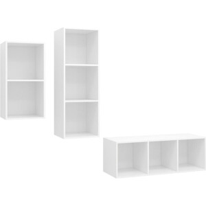 vidaXL - 3-delige - Tv-meubelset - bewerkt - hout - wit