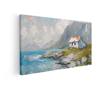 Artaza Canvas Schilderij Landschap - 100x50 cm - Wanddecoratie Huisje Aan Zee - Muurdecoratie Bergen - Schilderijen Op Canvas Natuur